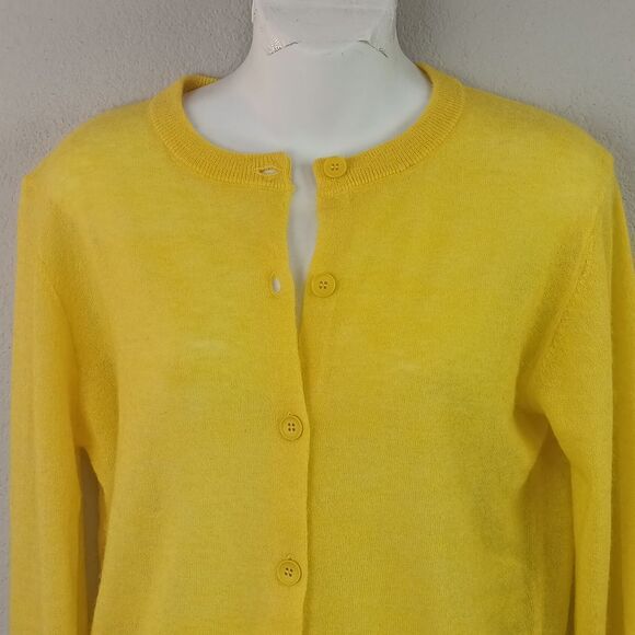 Zara Womens Alpaca/Wool Blend Yellow Button Up Long Sleeve Knit Cardigan Sz L - Picture 4 of 14